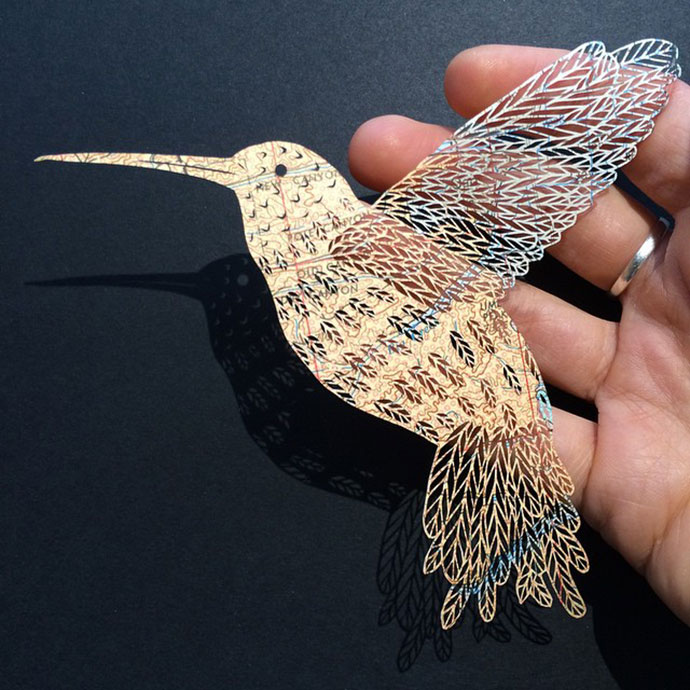 "Brave Bird" intricate paper art by Maude White