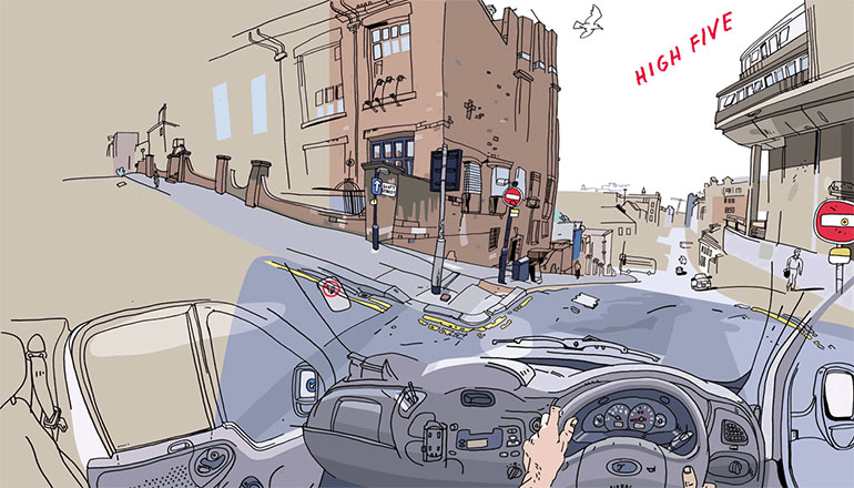 Hand drawings on location by Olivier Kugler