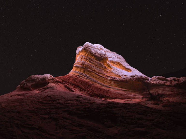 Rocks illuminated by a drone, Reuben Wu